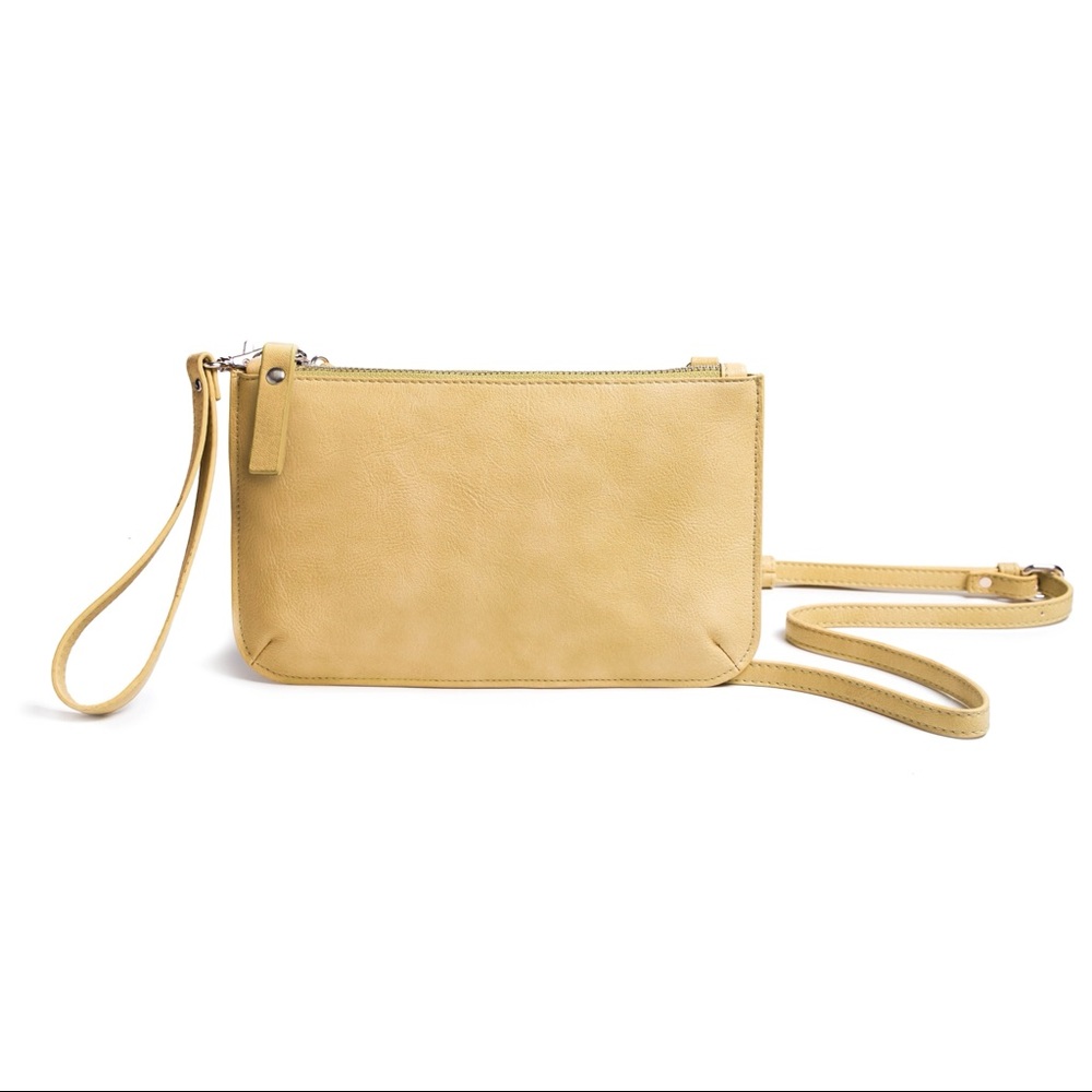 Burano Single Pocket Crossbody Wristlet Clutch Saffron Yellow Leather NWT
